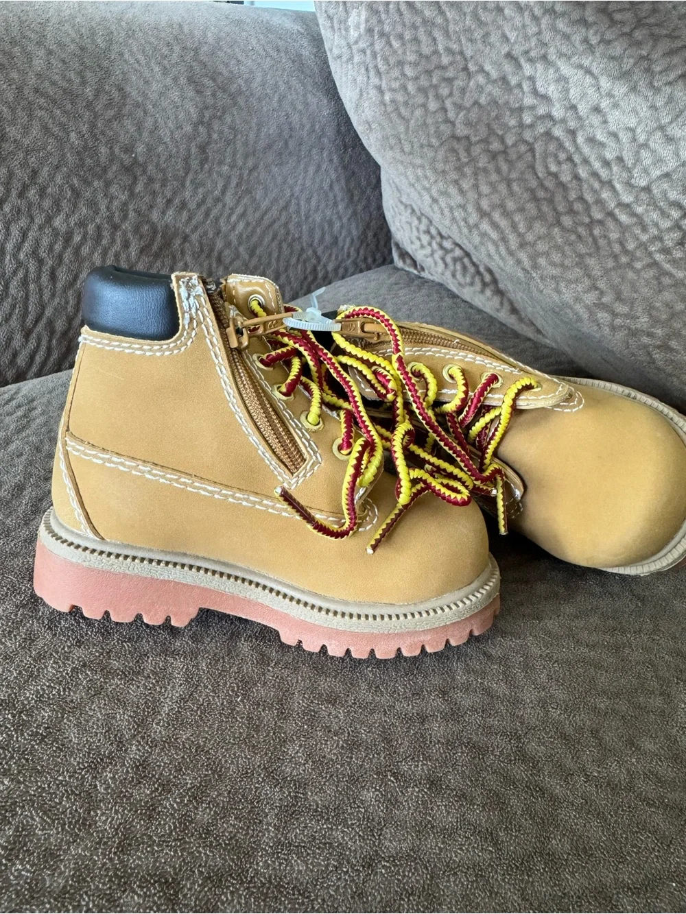 Smart Fit toddler size 6 work hiking boots Kids Tan Work-Style Boots with Yellow